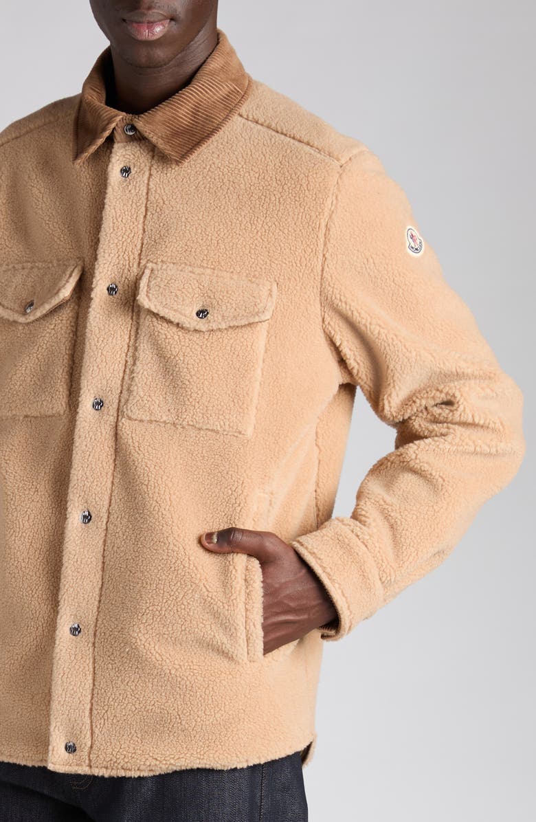 Moncler High Pile Fleece Shirt Jacket, Alternate, color, Latte