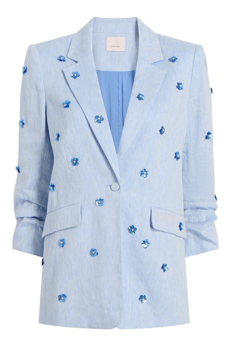 Kylie Floral Appliqué Linen & Cotton Blazer, Alternate, color, BLUE HYDRANGEA