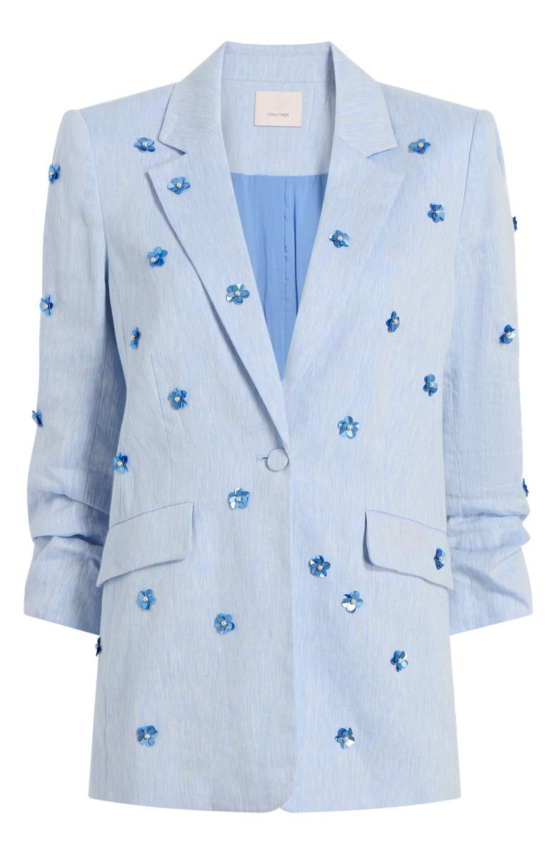 Cinq à Sept Kylie Floral Appliqué Linen & Cotton Blazer, Alternate, color, Blue Hydrangea