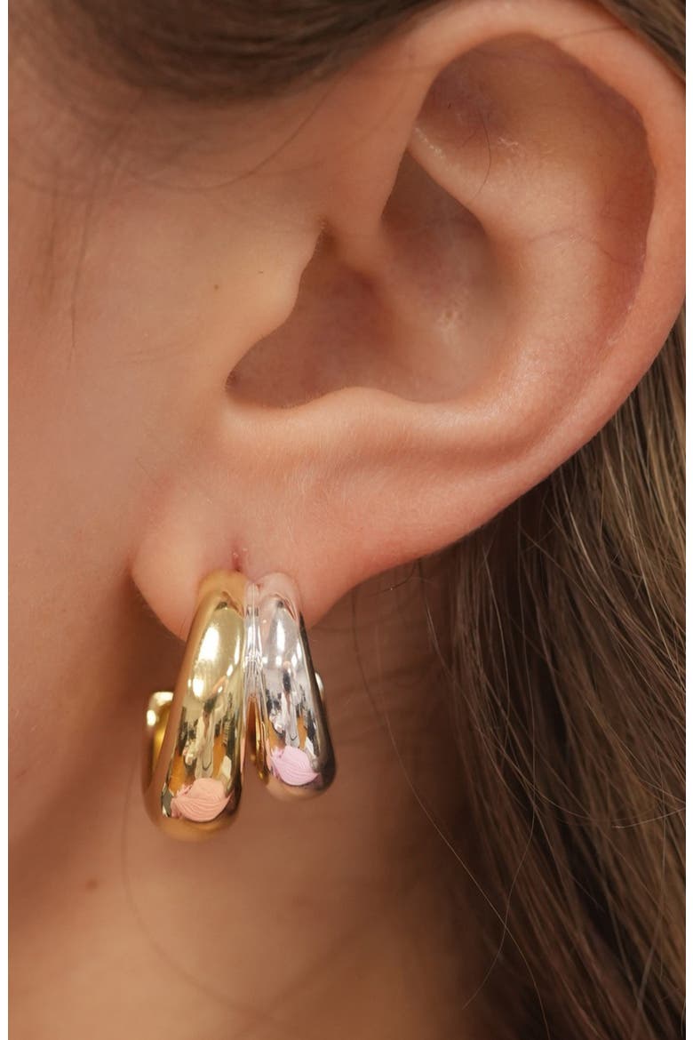 Two-Tone Double Hoop Earrings, Alternate, color, TWO TONE