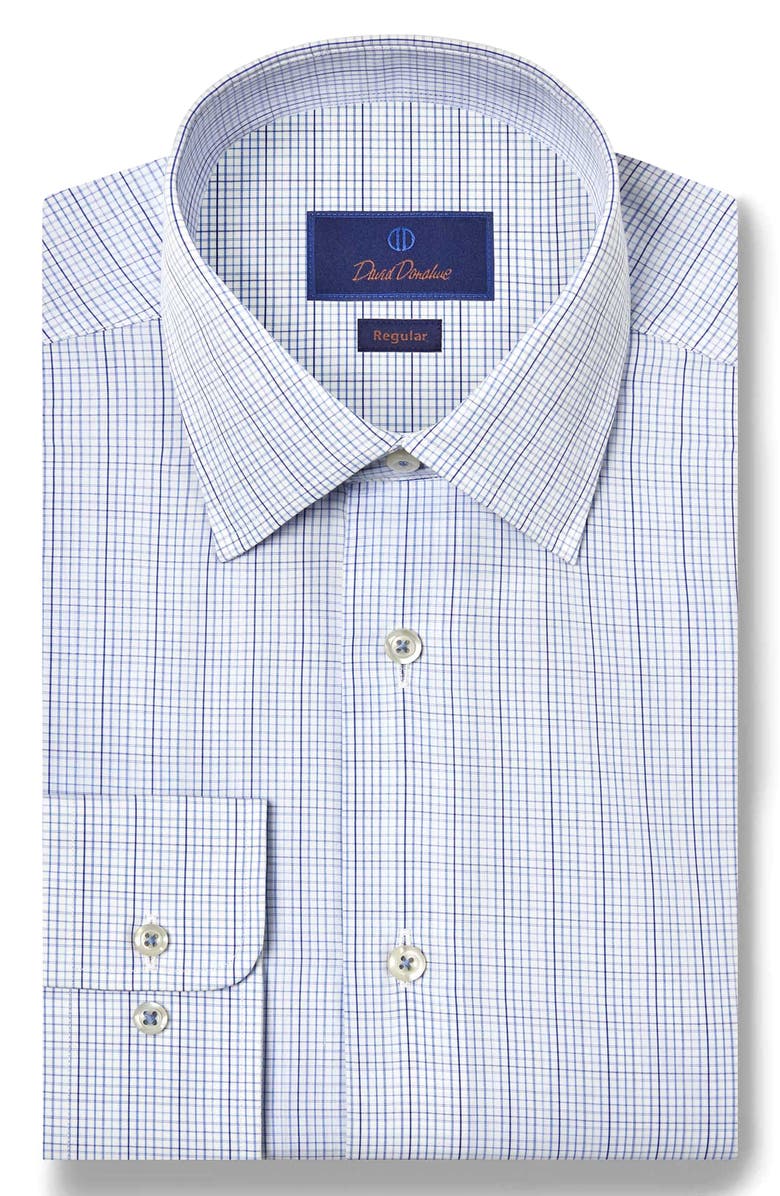 David Donahue Regular Fit Check Print Cotton Dress Shirt, Main, color, Blue/ Multi