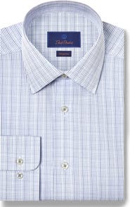 David Donahue Regular Fit Check Print Cotton Dress Shirt