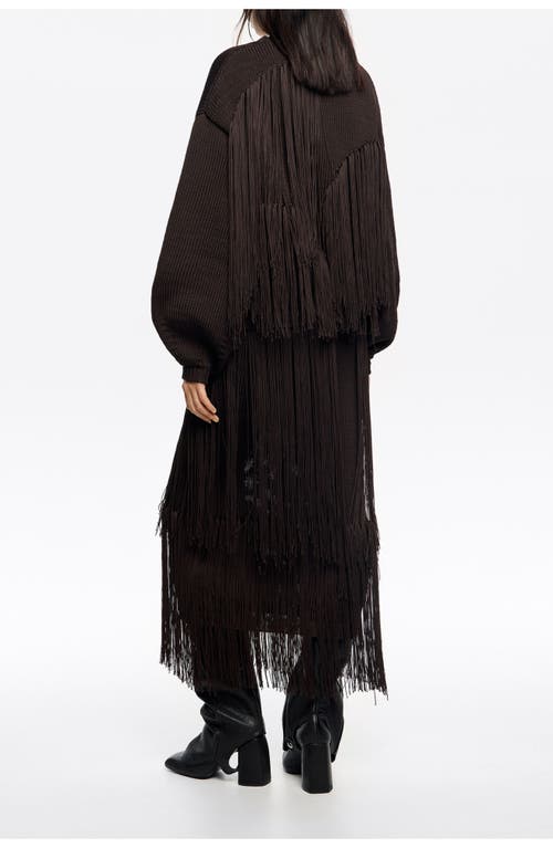Bimba Y Lola Fringed Knit Skirt In Brown