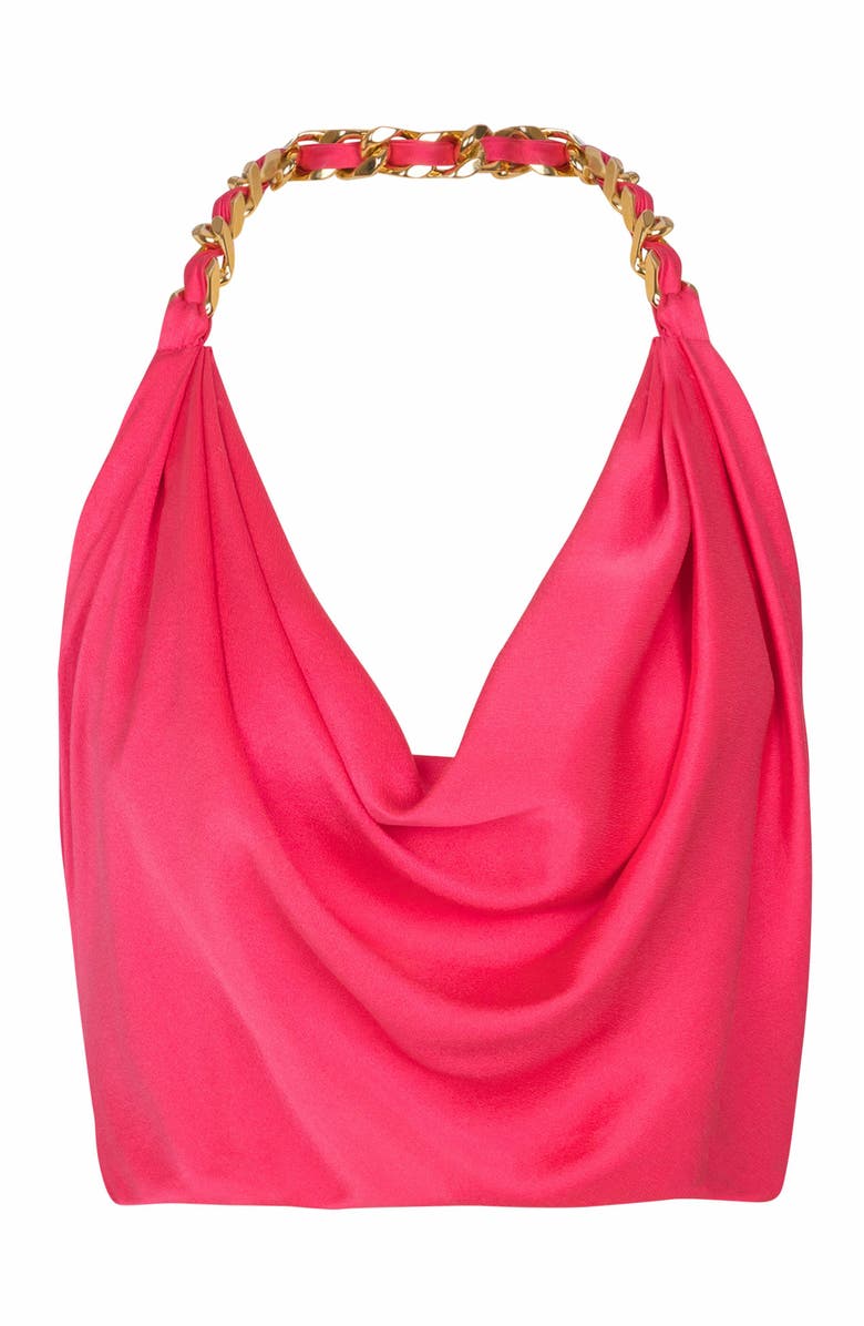 Balmain Draped Silk Halterneck Top, Main, color, Pink