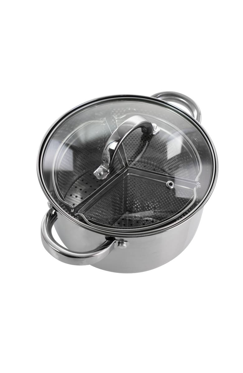 OSTER Sangerfield 5 Piece 4 Quart Stainless Steel Dutch Oven with Lid and 3-Section Dividers, Main, color, Grey