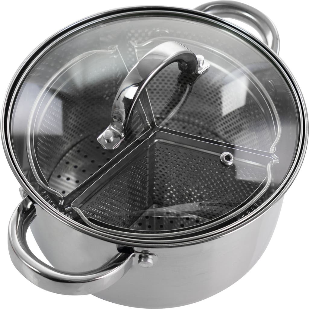 Oster Sangerfield 5 Piece 4 Quart Stainless Steel Dutch Oven With Lid And 3-section Dividers In Gray
