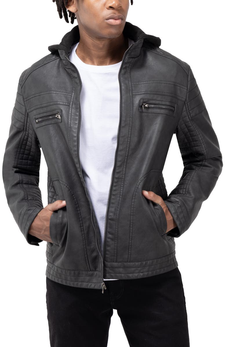 XRAY Faux Shearling Lined Faux Leather Racing Jacket, Alternate, color, Steel