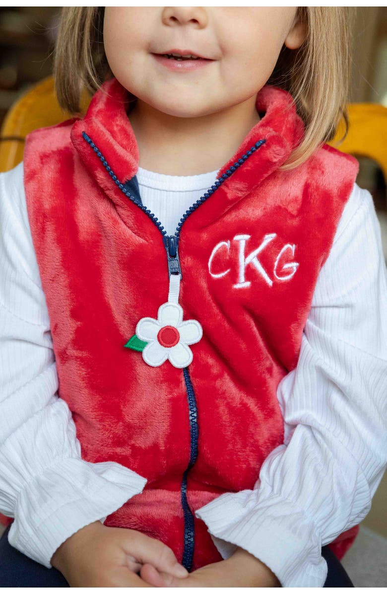 Florence Eiseman Plush Fleece Zip Up Vest, Alternate, color, Red