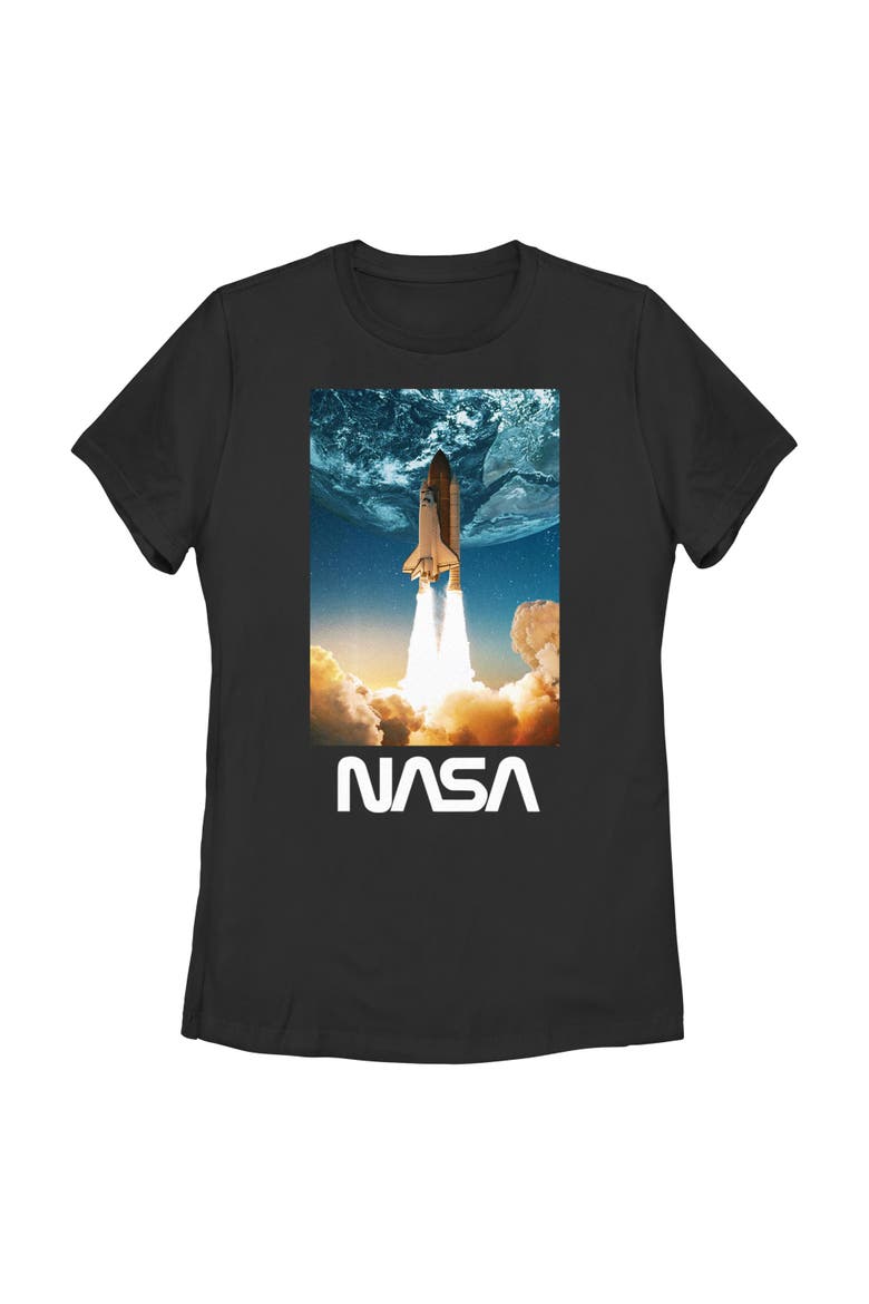 Junior's NASA Spacecraft in Action  Graphic T-Shirt, Main, color, Black