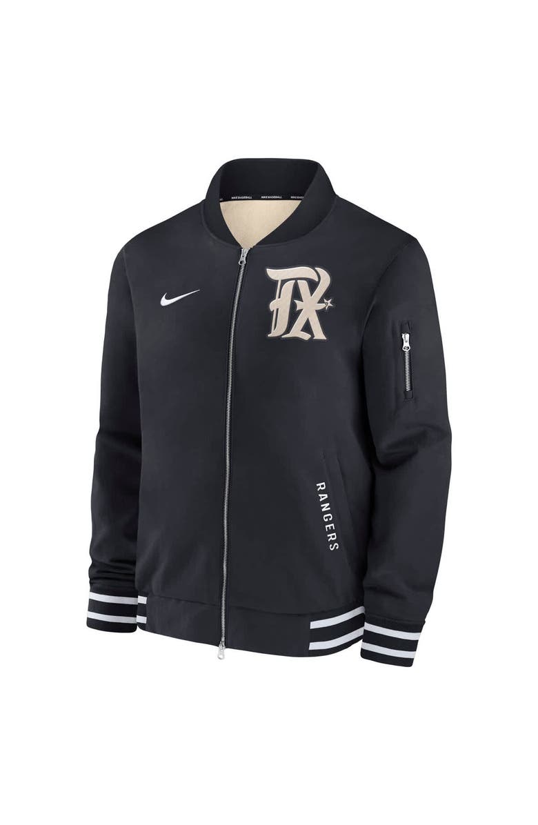 Nike Men's Nike Black Texas Rangers Authentic Collection City Connect Full-Zip Bomber Jacket, Alternate, color, Black