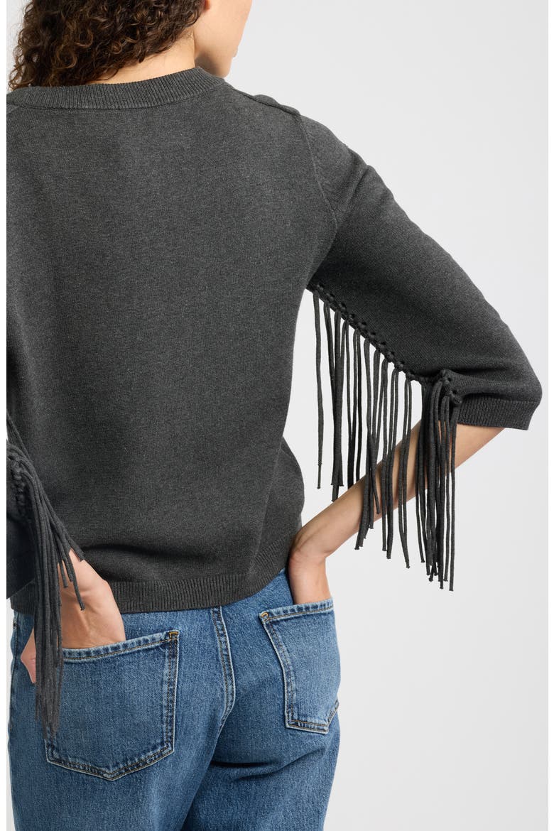 Fringe Sleeve Crewneck Sweater, Alternate, color, MELANGE DARK GREY