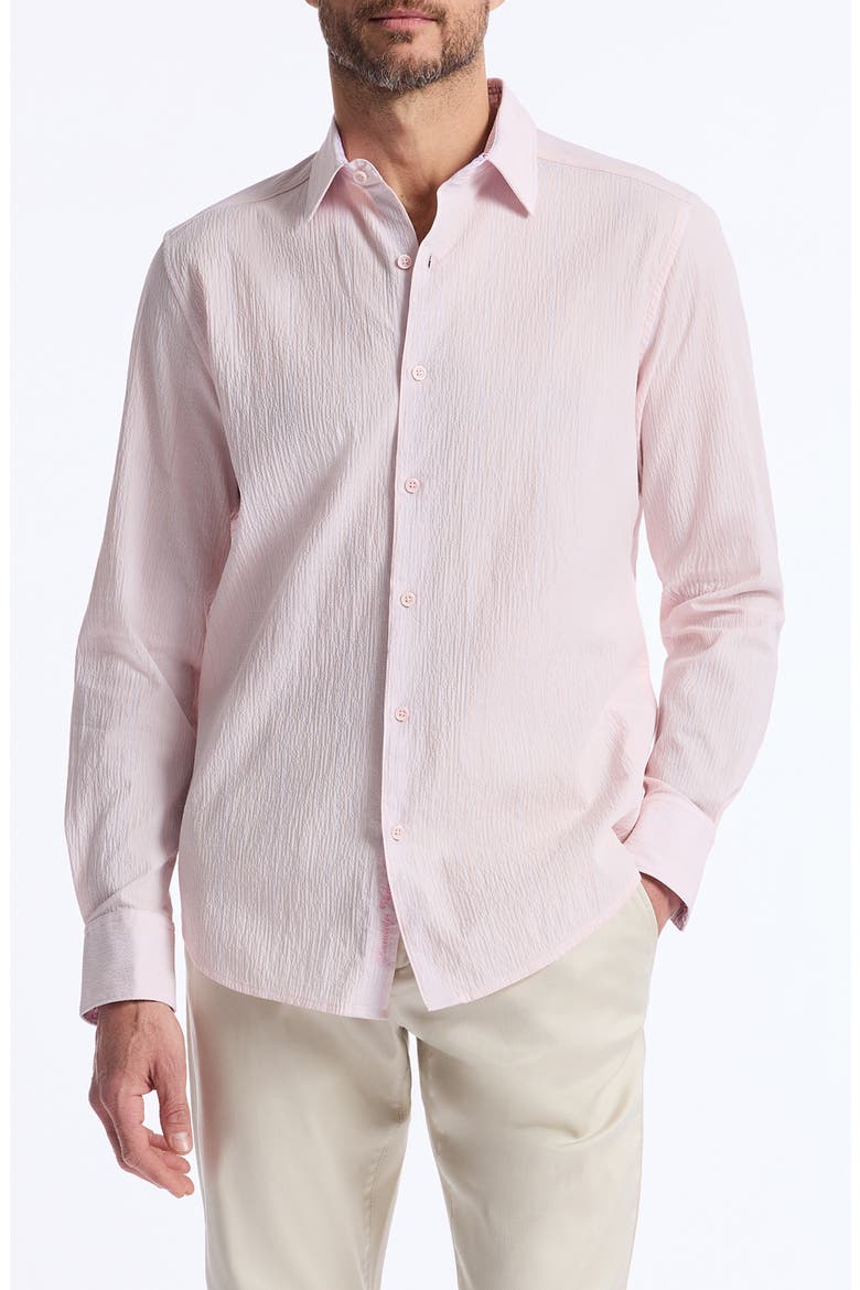 Textured Stretch Cotton Button-Up Shirt, Main, color, PINK