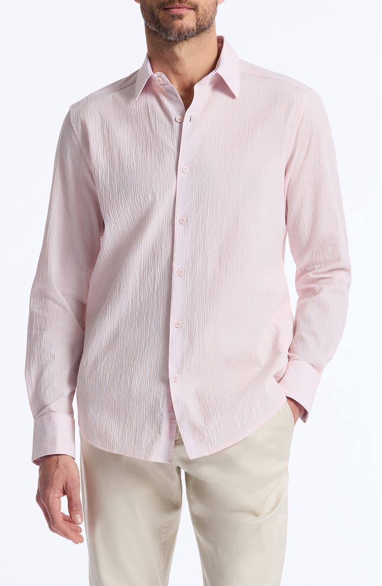 Robert Graham Textured Stretch Cotton Button-Up Shirt, Main, color, Pink