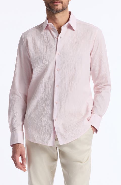 Textured Stretch Cotton Button-Up Shirt
