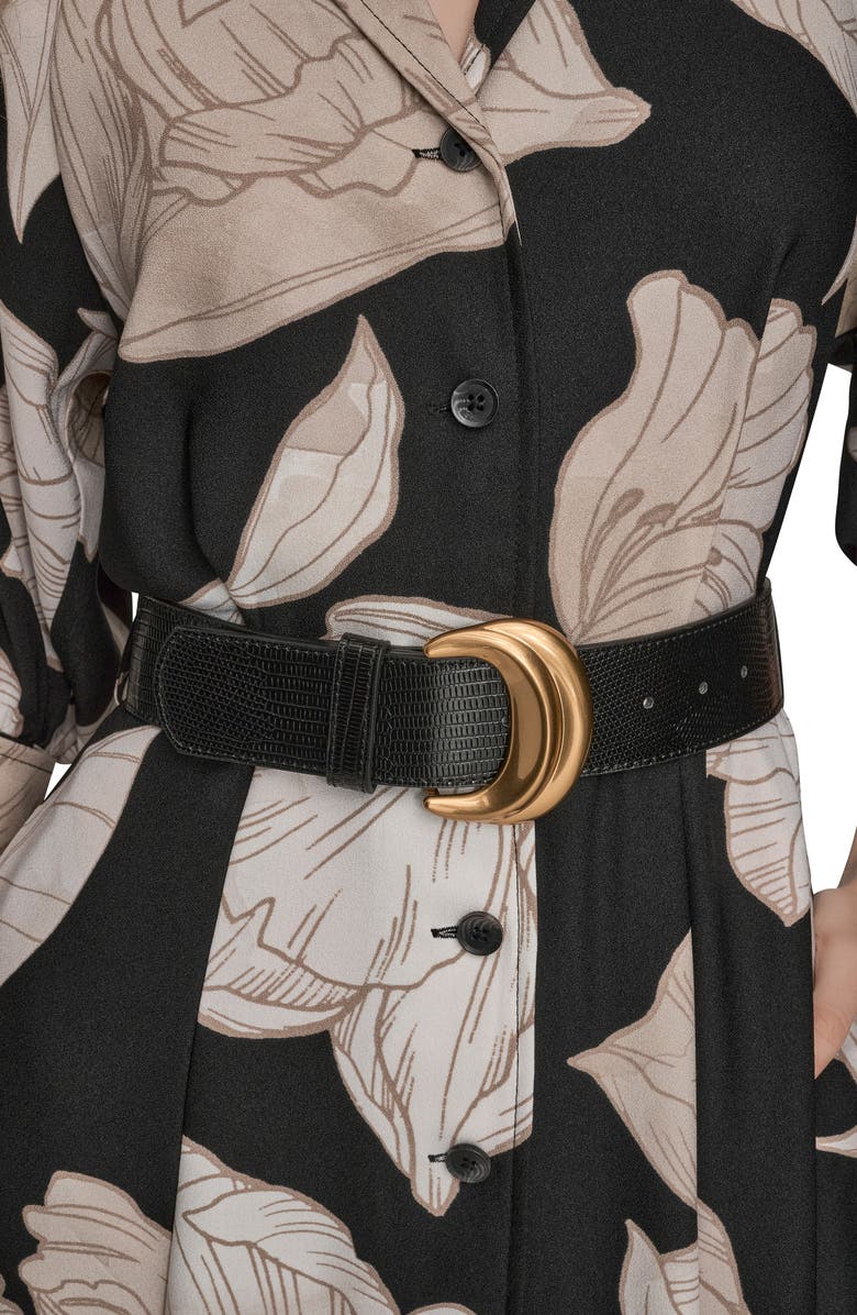 Donna Karan New York Floral Belted Shirtdress, Alternate, color, Black/ Fawn Multi (H5n)