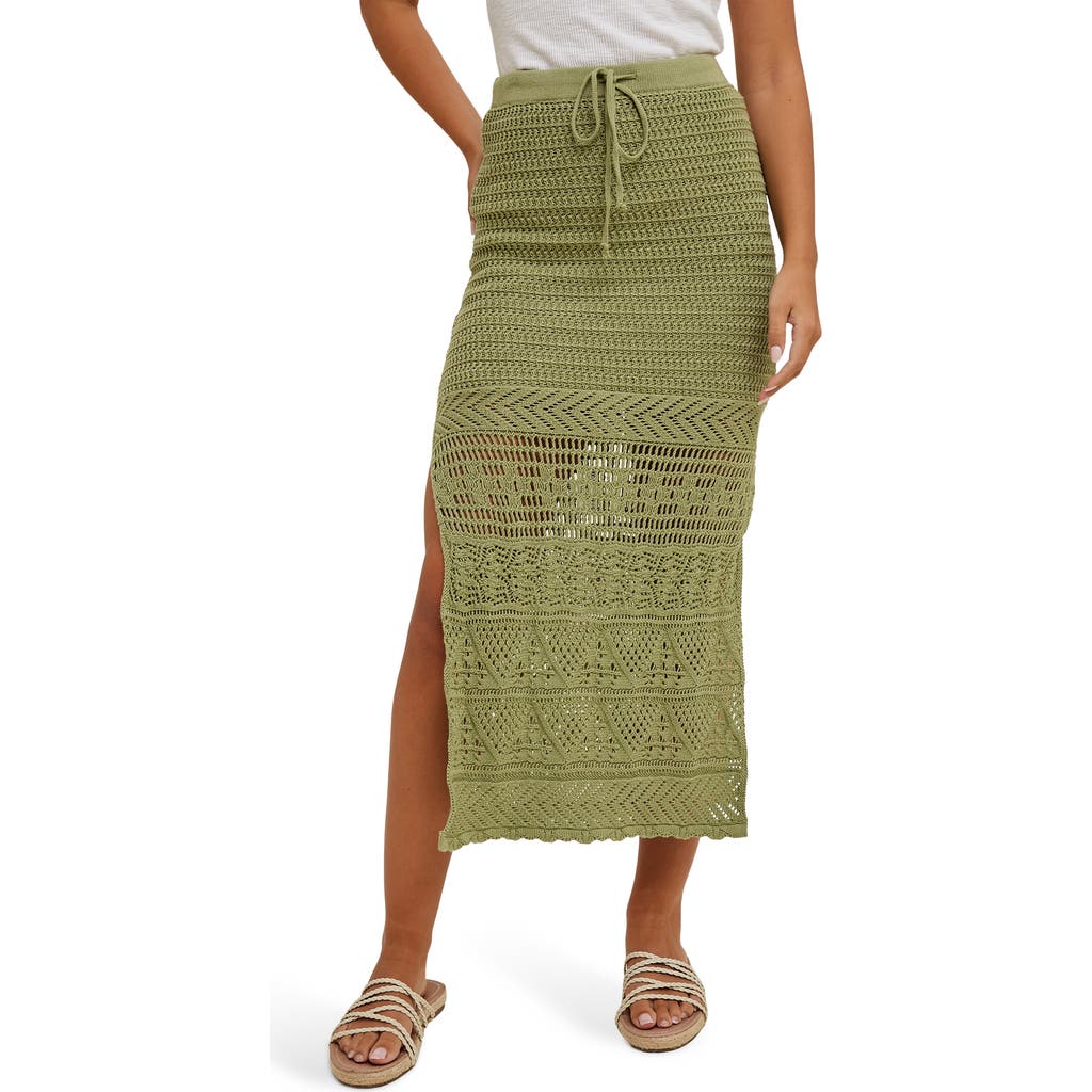 Wishlist Open Stitch Drawstring Cotton Midi Skirt