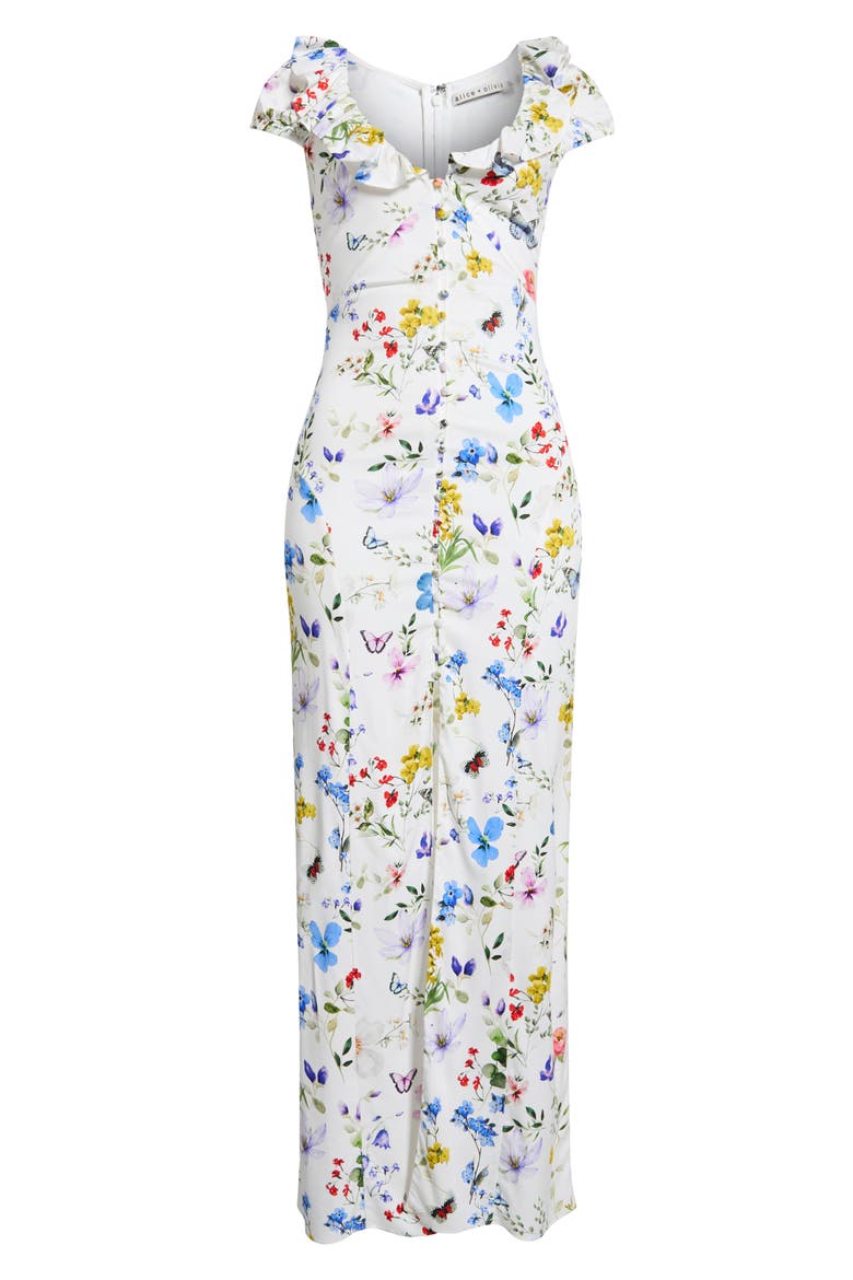 Tara Floral Ruffle Detail Dress, Alternate, color, TWISTING VINES OFF WHITE
