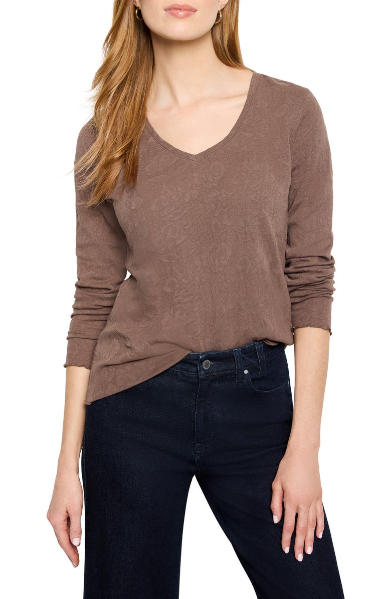 NZT by NIC+ZOE Lace Cotton V-Neck T-Shirt, Main, color, Cocoa