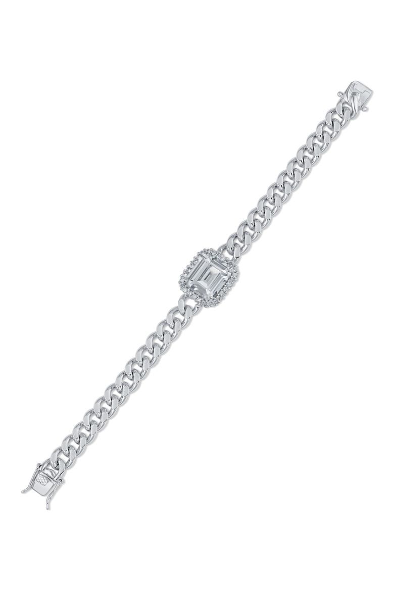 Curb Chain CZ Station Bracelet, Main, color, CLEAR/ SILVER