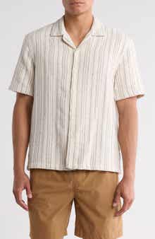 DENIM AND FLOWER Relaxed Fit Stripe Textured Camp Shirt