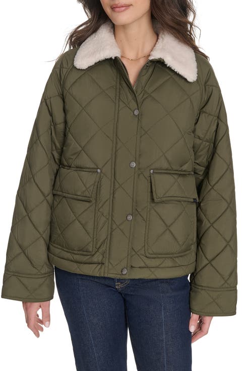 Faux Shearling Lined Diamond Quilted Barn Jacket