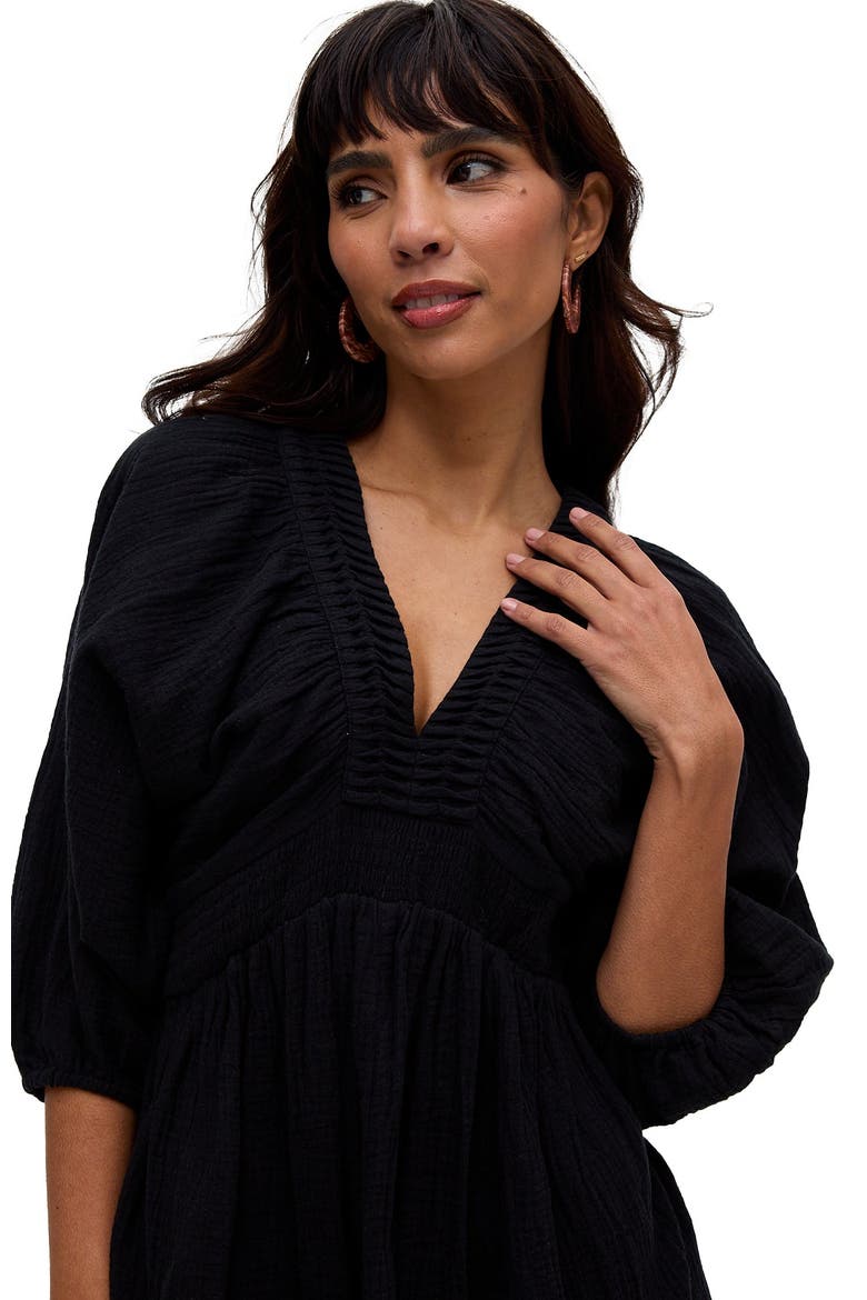 Soipoi Ruched V-Neck Midi Dress, Alternate, color, Black