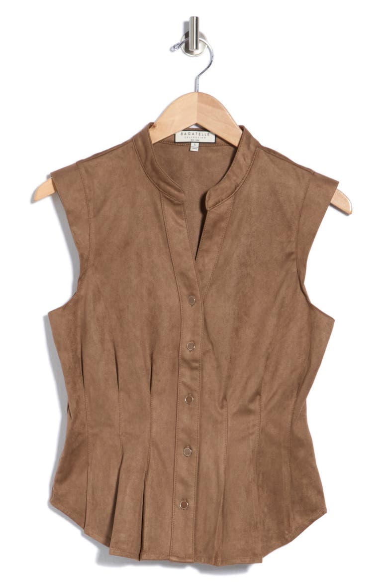 Fitted Waist Faux Suede Top, Main, color, MUSHROOM