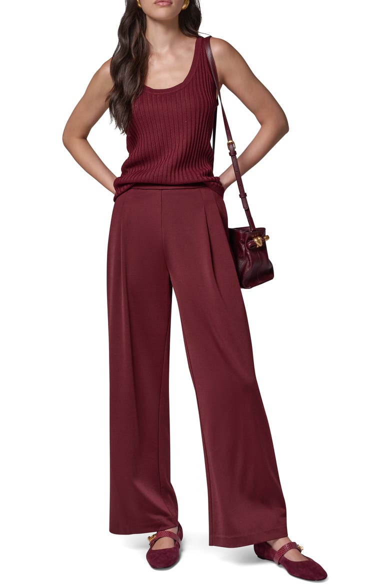 Pleated Straight Leg Pull-On Pants, Alternate, color, BLK CHERRY