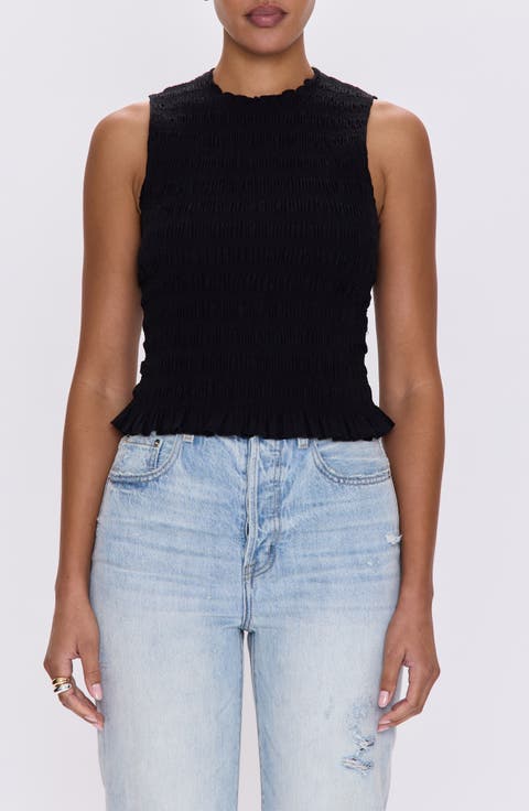 Phoebe Sleeveless Smocked Stretch Cotton Tank