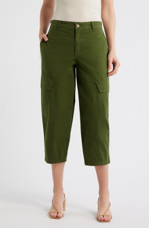 High Waist Crop Barrel Leg Cargo Pants