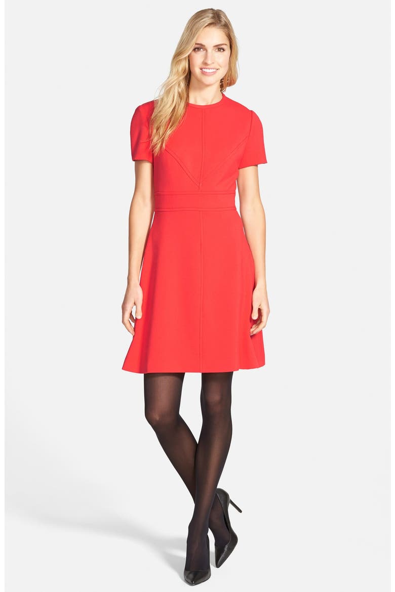 Seam Detail Crepe A-Line Dress, Alternate, color, POPPY RED