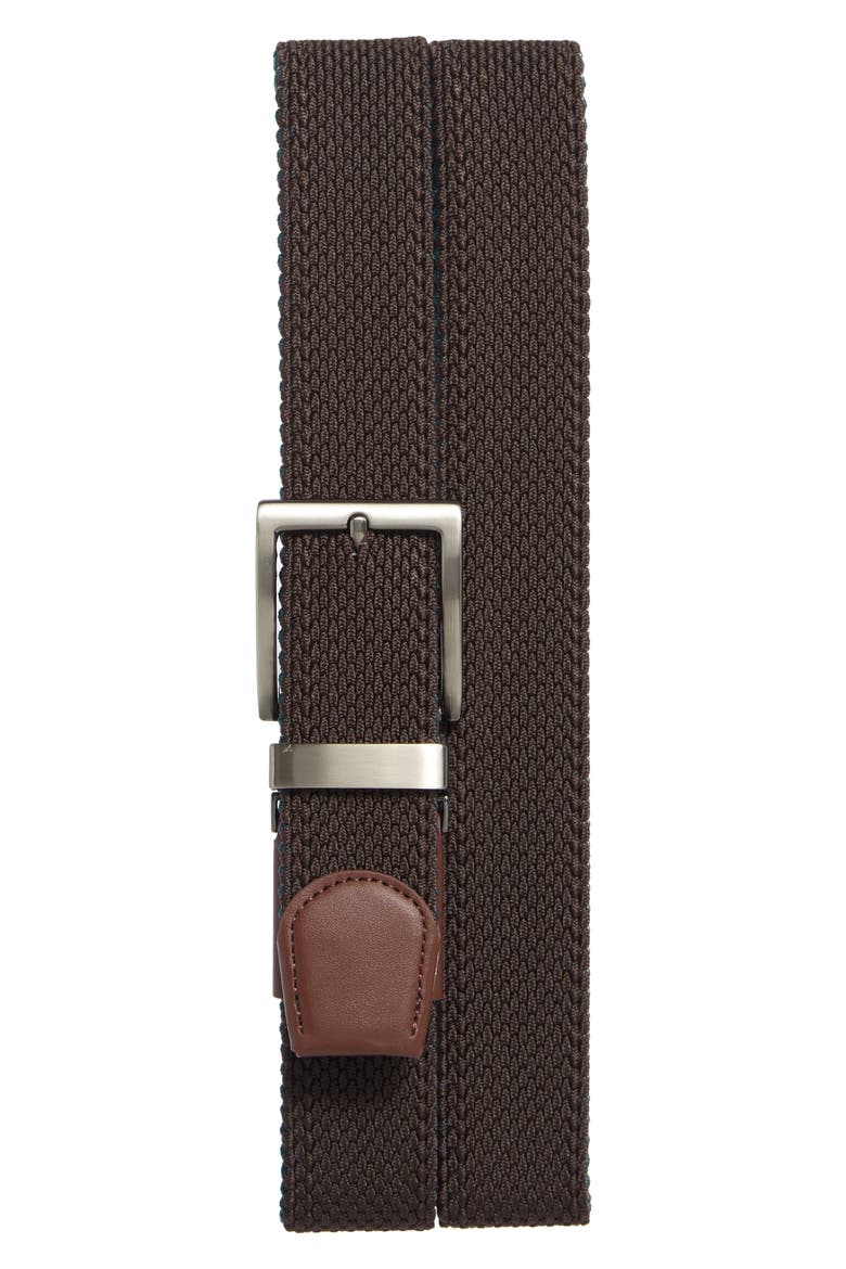 Mark n David Woven Elastic Belt, Main, color, DARK BROWN/TEAL