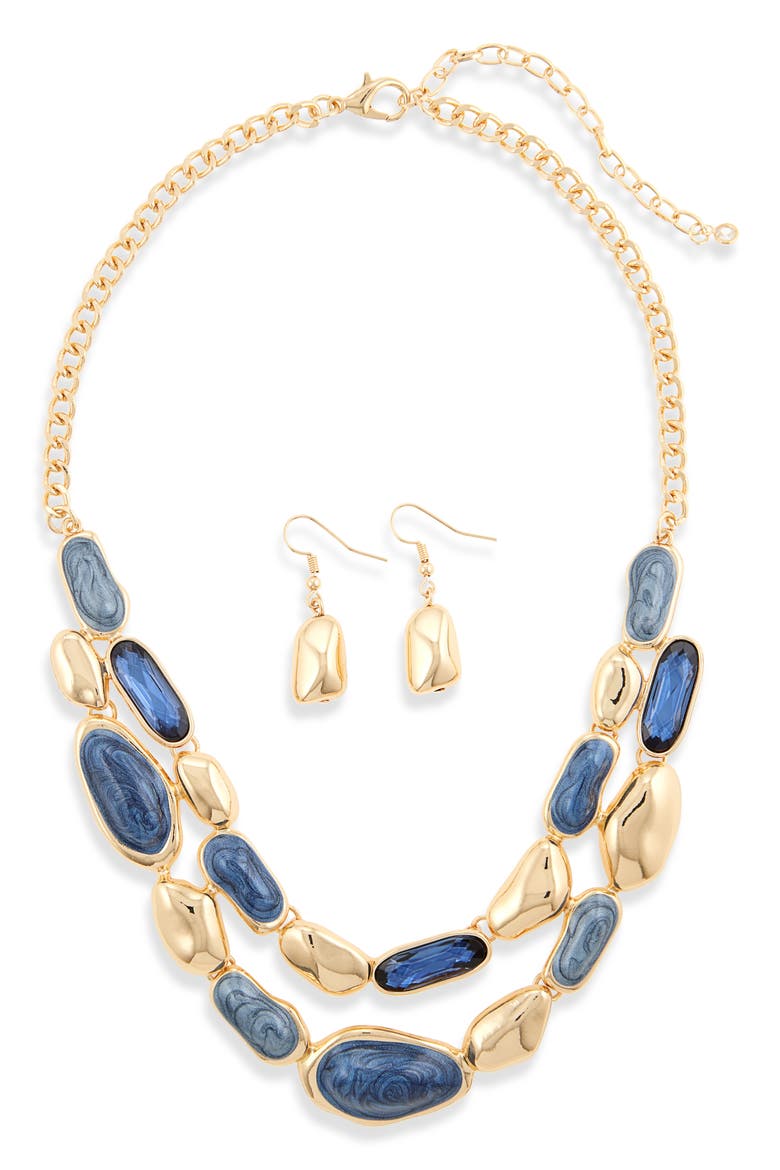 Pebble Link Collar Necklace & Earrings Set, Main, color, NAVY BLUE