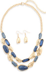 Tasha Pebble Link Collar Necklace & Earrings Set