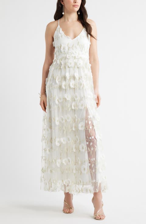 3-D Metallic Floral Gown