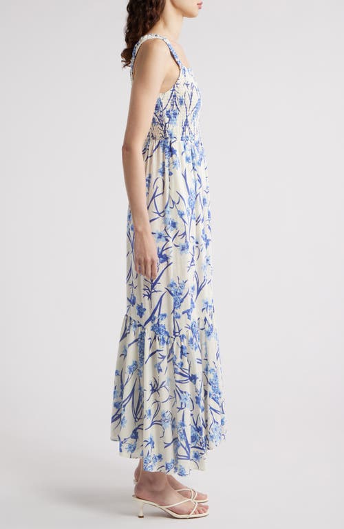 Chelsea28 Smocked Tiered Maxi Dress In Ivory- Blue Sofia Floral