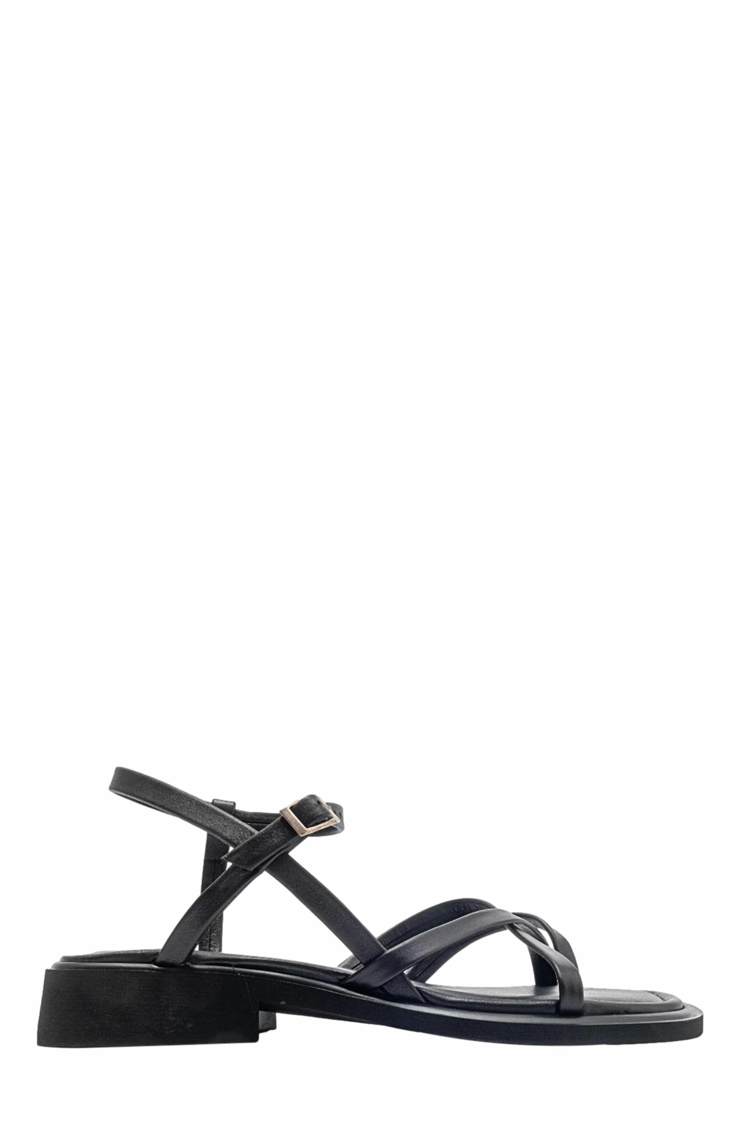 Forever & Always Shoes Antas Strappy Leather Flat Sandals, Alternate, color, Black Leather