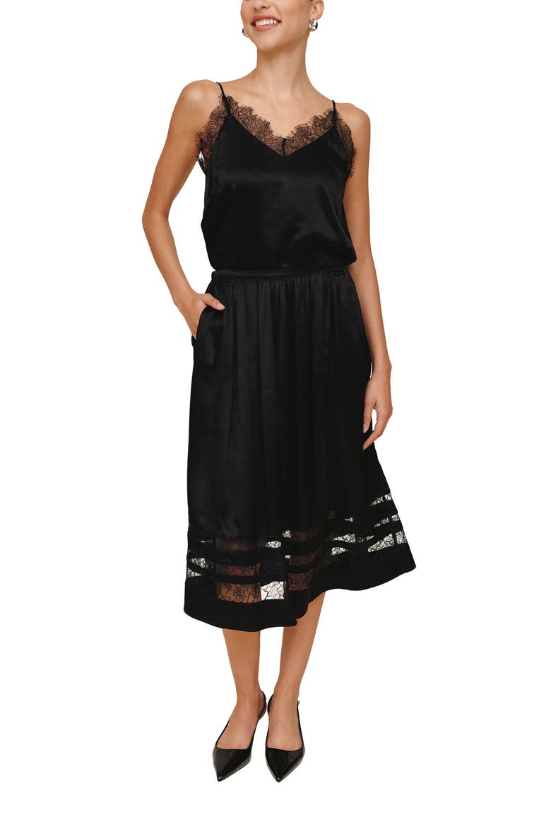 Lace Inset Midi Skirt, Alternate, color, BLACK