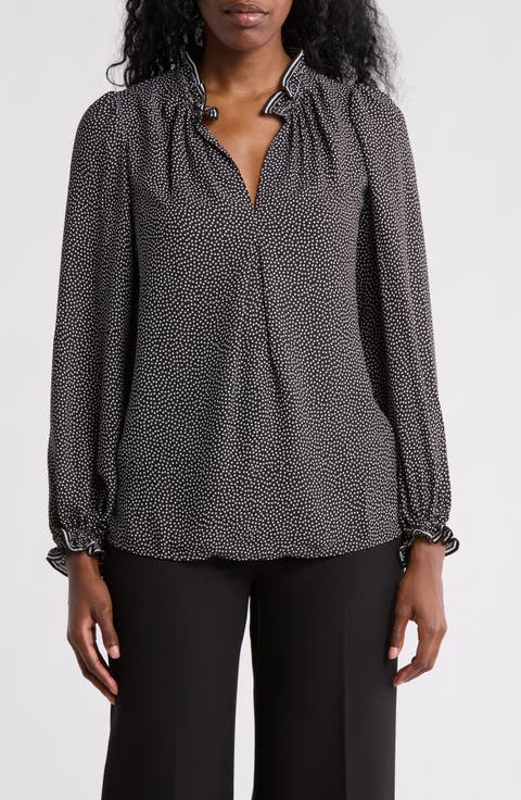 Printed Crepe Long Sleeve Top