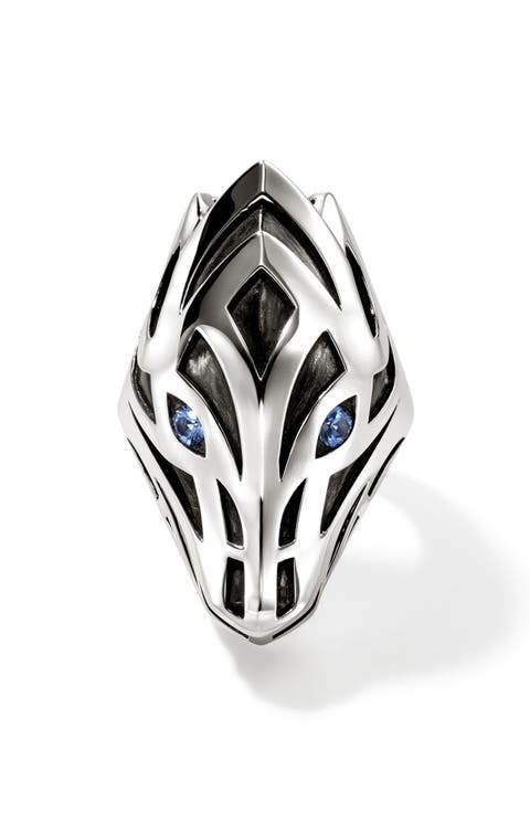Naga Ring, Sterling Silver, Blue Sapphire