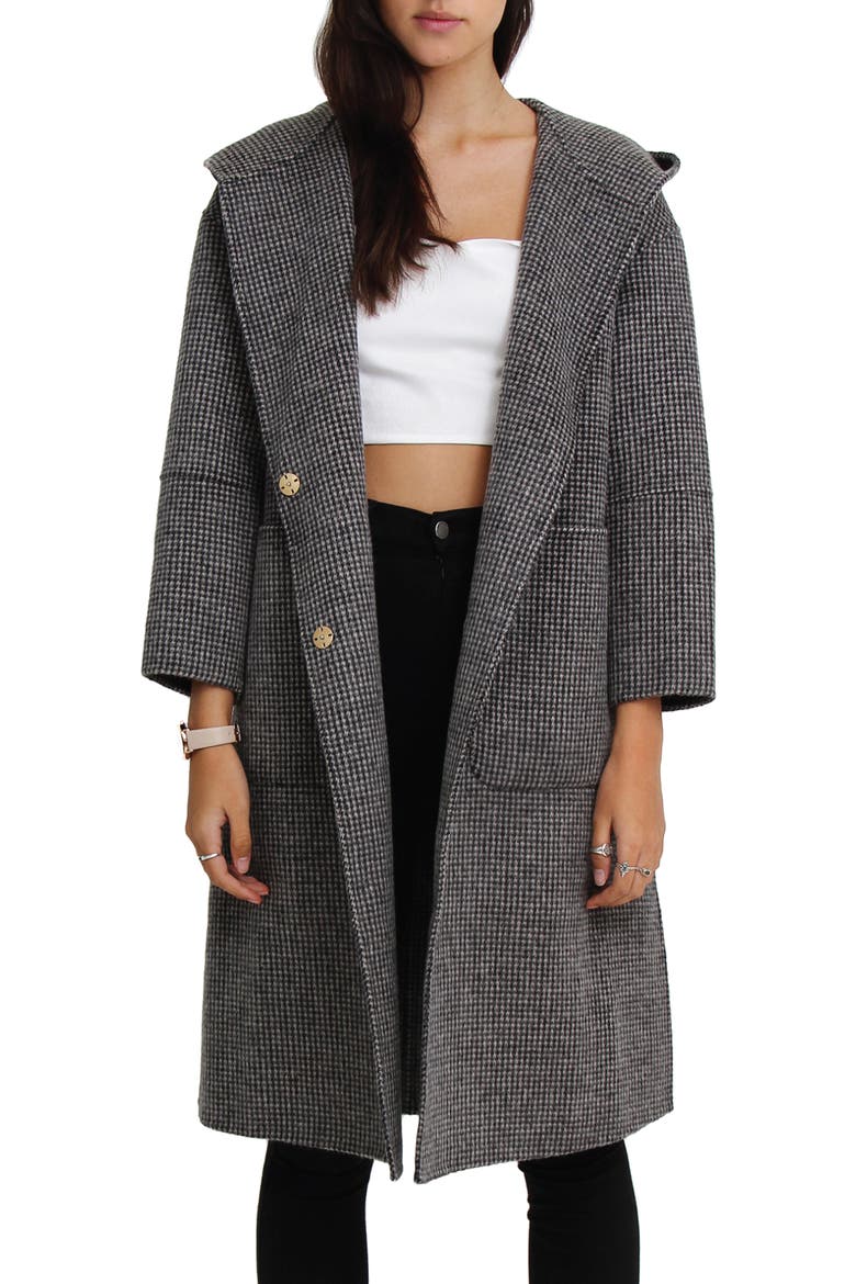 Walk This Way Houndstooth Print Wool Blend Coat, Alternate, color, BLACK/ WHITE