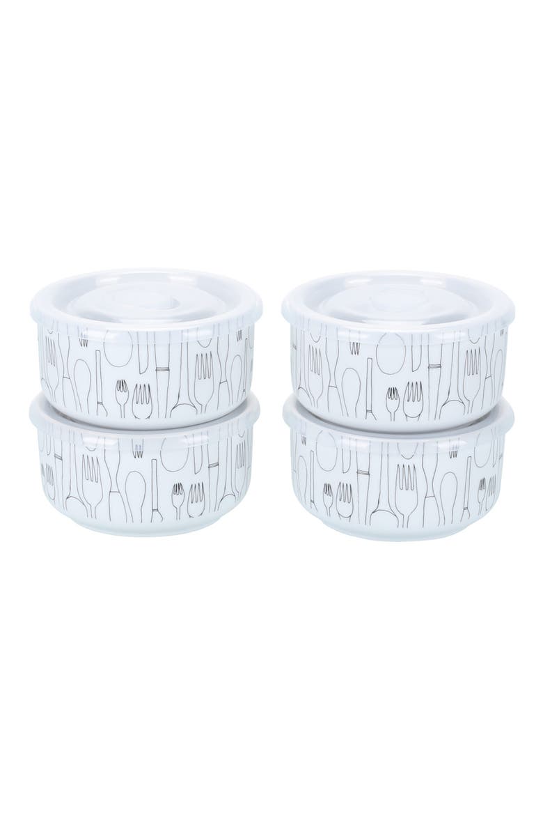 Set of 4 Small Storage Bowls with Lids, Main, color, WHITE