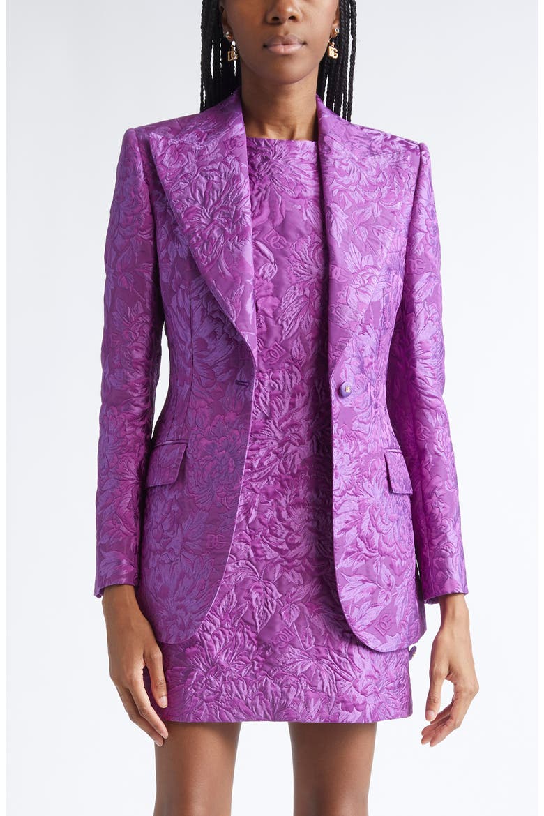 One-Button Floral Brocade Blazer, Main, color, F0571 VIOLA