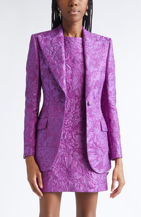 One-Button Floral Brocade Blazer