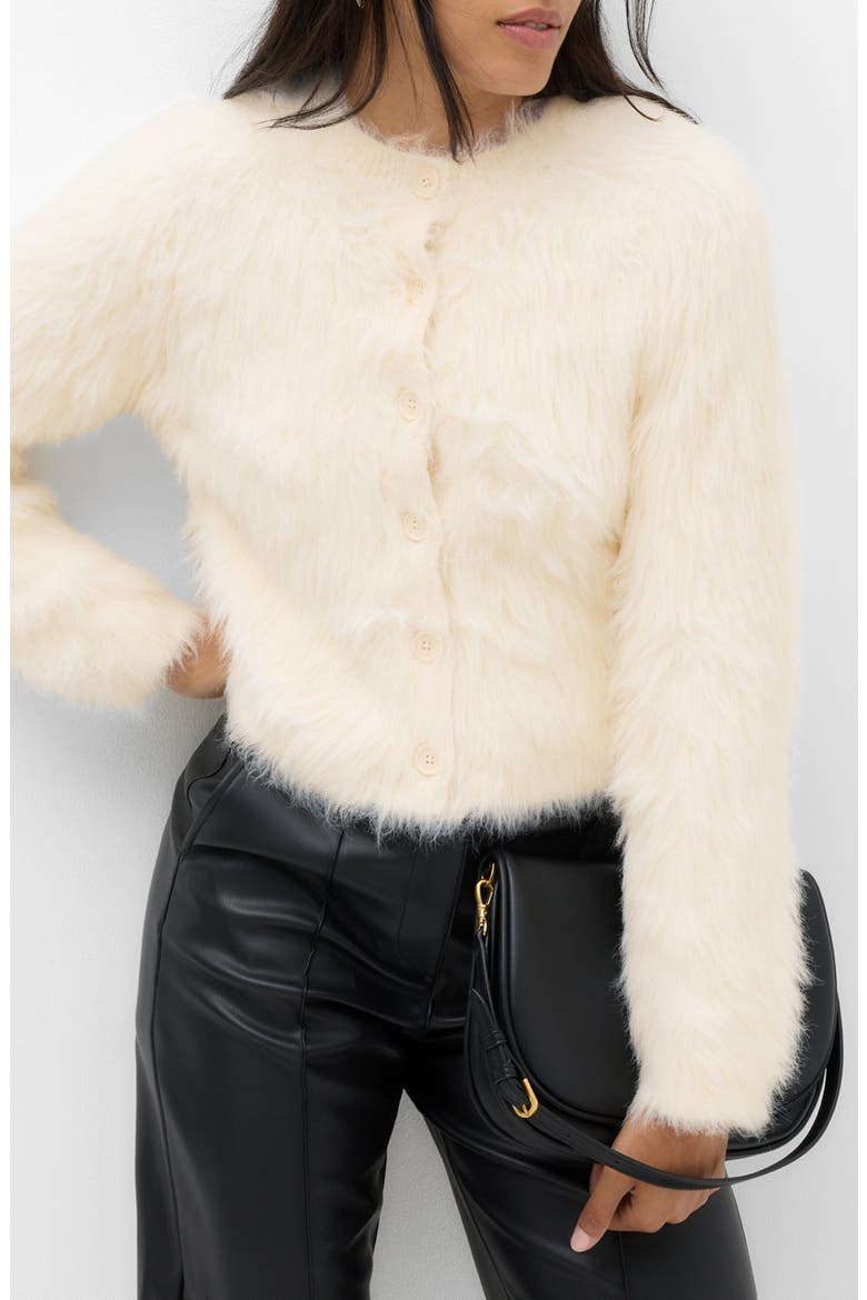 Hairy Faux Fur Cardigan, Main, color, LIGHT BEIGE