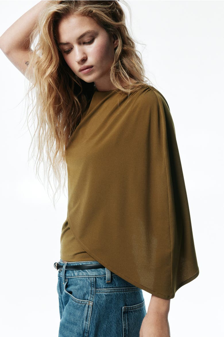 Cape-detail Top, Main, color, Dark khaki green