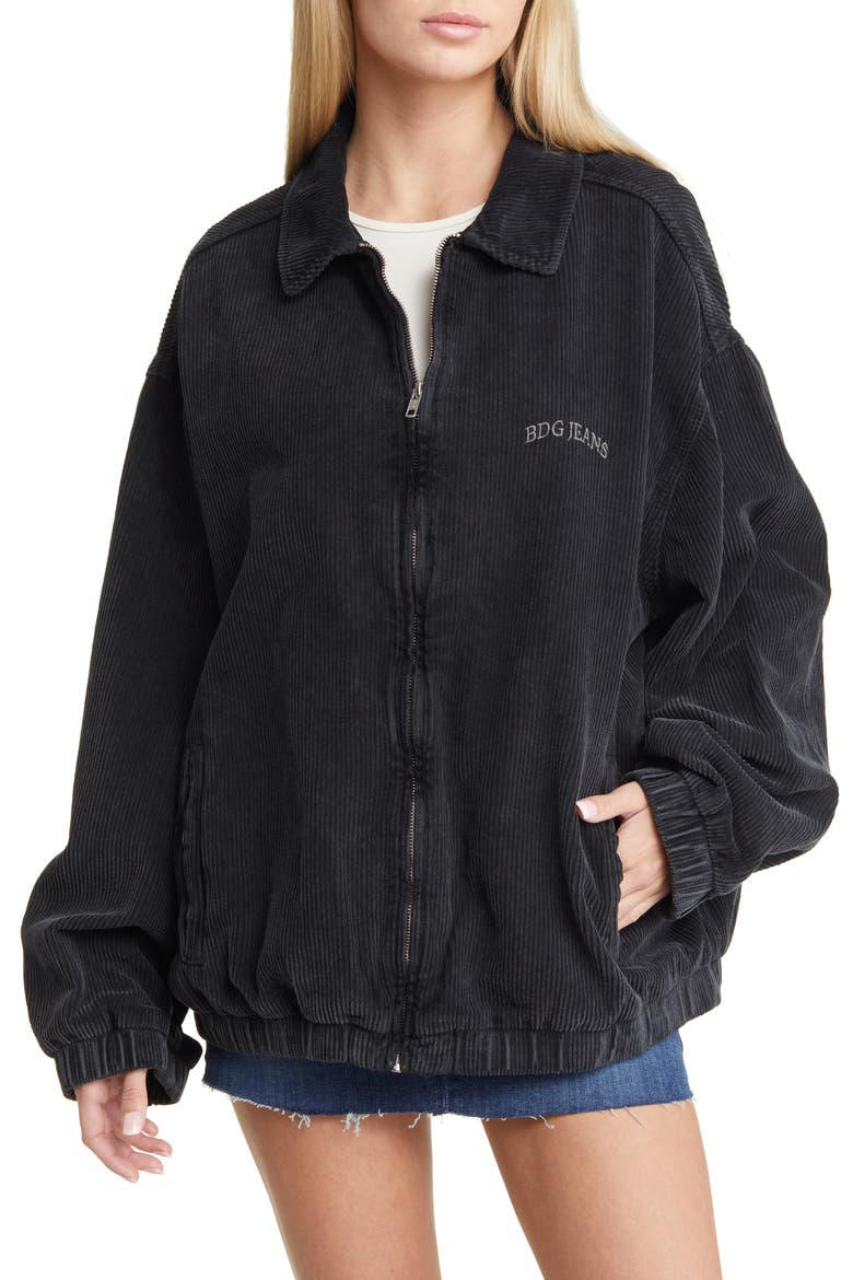 Oversize Corduroy Harrington Jacket, Alternate, color, BLACK