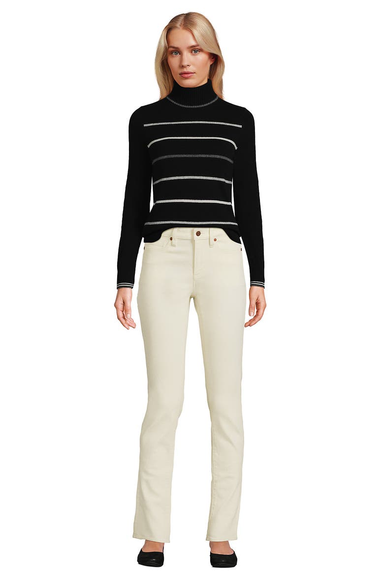 Lands' End Cashmere Turtleneck Sweater, Alternate, color, Black Heritage Stripe