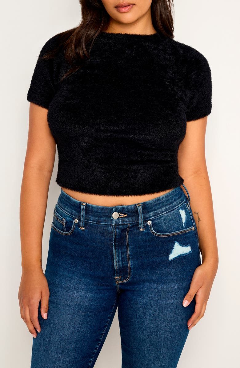 Good American Fuzzy Baby Tee, Alternate, color, Black001