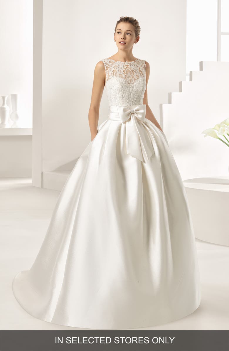 Rosa Clará Ordesa Lace & Mikado A-Line Gown, Main, color, 